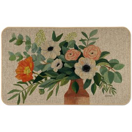 Counterart Fresh Poppies Decorative Indoor/Outdoor Natural Linen Look Floor Mat with Recycled Rubber Back Manufactured in The USA 29.5” x 17.75”