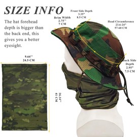 ehsbuy Men's Sun Hat Safari Boonie Fishing Hat Military Breathable Mesh Fishing Hat Cooling Tube Scarf Bush Hat with Adjustable Chin Strap for Hiking Hunting Outdoor Summer