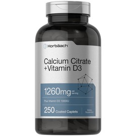 Horbäach Calcium Citrate with Vitamin D3 | 1260 mg | 250 Caplets | Vegetarian, Non-GMO, Gluten Free Supplement