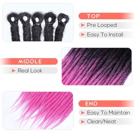 24" SE Thick Dreadlocks Extensions,20 pcs Crochet Dread Braidings Of Synthetic Hair Hip Hop Style For Women and Man (24 Inch(20 Dreads), 1B/Violet Red)