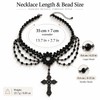 Layered Black Beaded Cross Necklace, Draped Multi-Strand Gothic Choker for