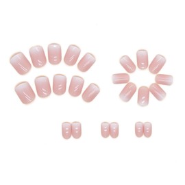 24pcs Short Square False Nails Ombre Pink Stick on Nails Press on Nails Removable Glue-on Nails Full Cover Fake Nails Women Girls Nail Art Accessories