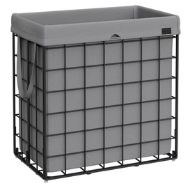 SONGMICS 29 Gal. (110L) Laundry Basket, Laundry Hamper, Collapsible Clothes Hamper, Removable and Washable Liner, Metal Wire Frame, for Bedroom Bathroom, Black and Gray ULCB111G01