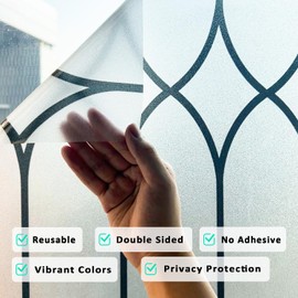 Flortlias Window Privacy Film Stained Glass Frosted Glass, Static Cling Window Clings Retro Decorative for Bathroom, Home, Front Door Coverings UV Protection Heat Blocking, Minimalism Line, 16.93''