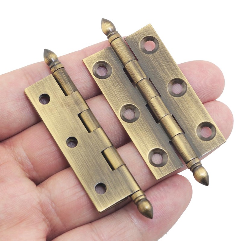 FMHXG 2PCS Classical Brass Hinge Pointed Crown 2 inch Antique