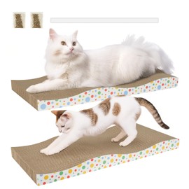 Cat Scratching Board, Large Wide Corrugate Cat Scratcher with Catnip, Premium Scratch, Double-Sided Design, Cat Scratch Pad for Indoor Cats and Kitten,Furniture Protectors from Cat Scratching (2-PACK)