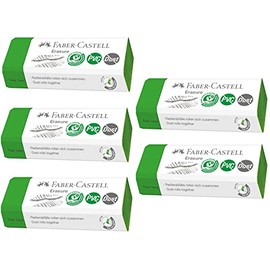 Faber-Castell Erasure 187250 Erasure Erasers PVC-Free Dust-Free Green Pack of 5