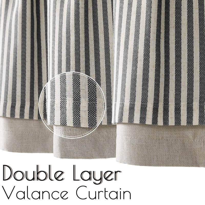 jinchan Linen Striped Valance for Windows 18 Inch Blackout Drapes