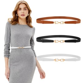 RBDDBR 3 Pack Belts for Women Adjustable Waist Belt with Buckle Women's Belts for Dresses Retro Vintage Belt Ladies Waist Belt Skinny Belt for Jeans Buckle Thin Waist Belt Waist Strap Waistband