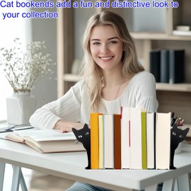 FeBohao Book Ends Peeping Cat Metal Bookends Bookshelf Decorative Books Cute Cat Fashion Style Book Stand Home Office Desk Bookshelf Decor Cat Lover Gifts
