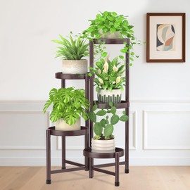 iDavosic.ly 5 Tier Metal Plant Stand for Indoor Outdoor, Folding Tiered Corner Flower Display Holder Shelf, 31 Inch Tall Orchid Rack for House Patio Balcony Garden Living Room, Violet Bronze