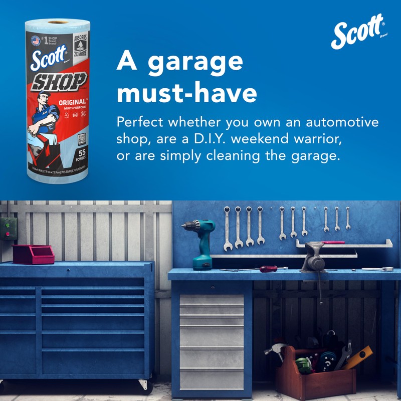 Scott Shop Original Blue Towels (75130), 9.4"x11" Cloth-like Paper Towel