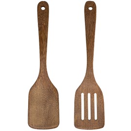 2er Set Pfannenwender Holz, Geschlitzt Pfannenwender, Küchenhelfer Holz Mit Langem Griff, Pfannenwender Holz Spülmaschinenfest Zum Kochen