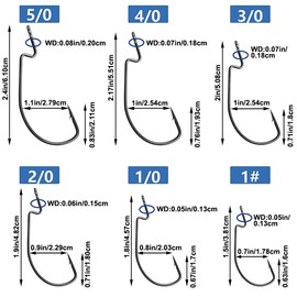 120Pcs Offset Worm Fishing Hook 3X Strong High Carbon Steel Wide Gap Bass Hooks Jig Fish Hooks for Bass Trout Saltwater Freshwater