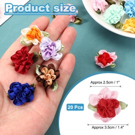 PATIKIL 2.5cm Chiba Flower Ribbon for Craft Mini Satin Rose Flowers Pack of 20 Small Cloth Flower Heads DIY Sewing Applique Gift Wedding Bride Decoration Red/Pink
