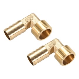 M METERXITY Pack of 2 Brass Pipe Barb Fittings - 90° Angle Brass 14 mm Barb Reducer Application for Water Fuel (1/2 PT Plug Line)
