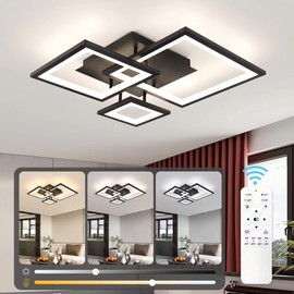 HLILCEH Modern Black Led Ceiling Light 3-Square Design 3000K-6500K Dimmable LED Ceiling Light with Remote 33W Acrylic Ceiling Lighting Fixture for Bedroom Kitchen Dining Room Office Lamps