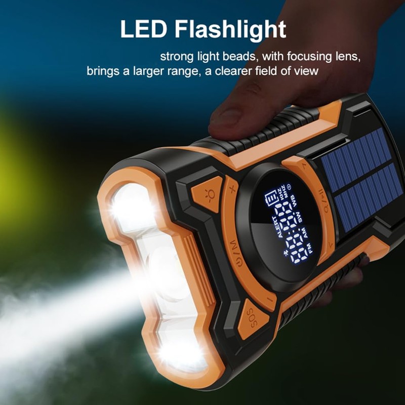 Fahgaer Hand Crank Solar Radio Portable AM/FM/Weather Radio with LED