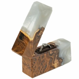 RWA resinwood.art – Marry me propose ring box of epoxy & wood. Small wooden box for thin rings. Luxury resin ring holder engagement. Pocket slim ring display case (platinum/dark wood)