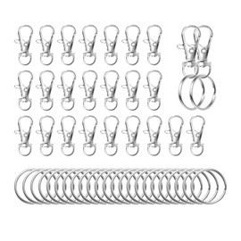 50pcs Swivel Snap Hooks with Split Key Rings Metal Silver Lobster Claw Trigger Clasps for Keychain Clip Lanyard Bag Purse Tag Jewelry Making Crafts Length 1.36inch(34.5mm) Inside Width 0.36inch(9mm)