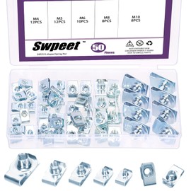 Swpeet 50Pcs M4 M5 M6 M8 M10 Carbon Steel Auto Car U-Clip Assortment Kit, U-Shaped Nut U Nut, Metal Trim Panel Spring Clip Fasteners for Dash Door Panel Interior Compatible with Most Auto (Blue-White)