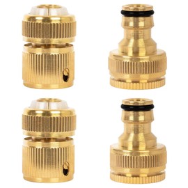 Wjelet 4 Pack Garden Hose Nozzle Quick Connect Kit, Solid Brass Garden Tap Connector 1/2 Inch Faucet Adapter, Female Thread Tap Connector & Male Thread, Fitting for Car Washing & Hose Connection