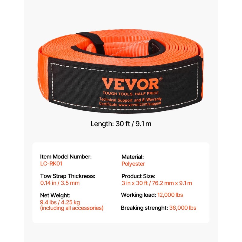 VEVOR Heavy Duty Tow Strap Recovery Kit 3 in x