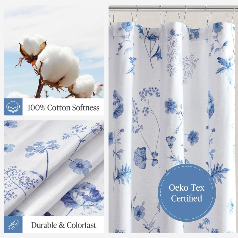 Martha Stewart Martha's Garden Shower Curtain Botanical Floral Print Cotton
