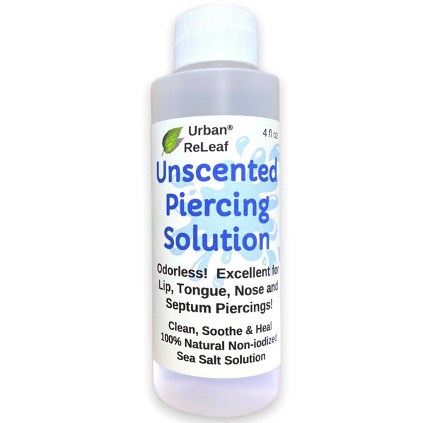 Urban ReLeaf Unscented Piercing Solution ! Non-Iodized Sea Salt Healing Soak. Lip, Tongue, Septum, Dimple, Mouth. NO Scent. Ready to use. Made Fresh in USA.