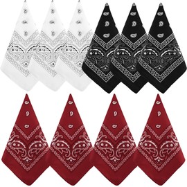NACHLYNN 10pcs Paisley Bandanas Assorted Bandanas Cowboy Polyester Headbands Square Scarf Headwear (10, Burgundy,White,Black)