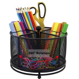 Flytreal Pen Holder for Desk, 360 Rotating Mesh Pencil Organizer Marker Storage Caddy,...