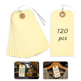 SallyFashion SallyFashion Tags with Wire, 120 PCS Manila Shipping Tags 4 3/4" x 2 3/8", Wire Labels for Heavy Duty Machinery, Vintage Clothing, Garage Sale Pricing (4.75"x2.37")
