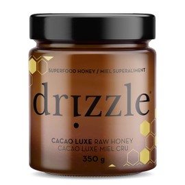 Drizzle Cacao Luxe Raw Honey - All Natural Pure Raw Honey with Organic Cacao, Unfiltered & Unheated, Use in Tea & Coffee, Sugar Substitute, Certified Kosher - 13.2 oz Jar (375 g)
