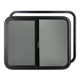 Dulepax Horizontal RV Window, 30" W x 24" H Tinted Slide Trailer Window, Tempered Glass Camper Window Replacement with Net Screen and Trim Ring, DOT Approved