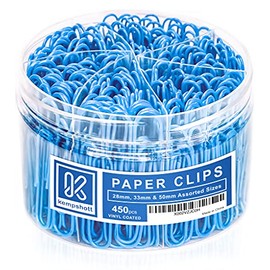 Kempshott 750 - Clips de papel lisos, varios tamaños, pequeño, mediano y grande, ideal para el hogar, la escuela y la oficina (azul)