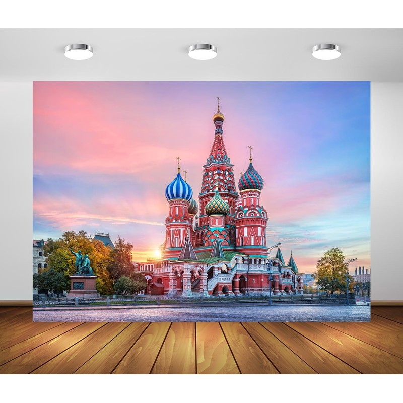 CORFOTO Fabric 7x5ft St. Basil’s Cathedral Backdrop Moscow Red Square