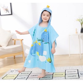 TONWHAR Kids Bath/Pool/Beach Hooded Poncho Towel - Cartoon Animal Pattern Cotton Beach Towel for Toddler Boys Girls, 1-5 Years (Stegosaurus)