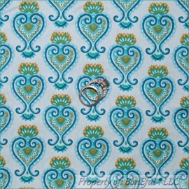 FreeSpirit BonEful Fabric FQ Cotton Quilt Aqua Teal Blue Heart Damask Crown Toile Flower UK