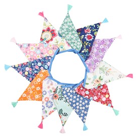 G2PLUS 10.8Ft Cotton Triangle Bunting Banner – 12pcs Multicolor Floral Fabric Pennant Flag with Tassels, Double Side Triangle Banner Garland for Weddings, Birthdays, Garden & Baby Showers