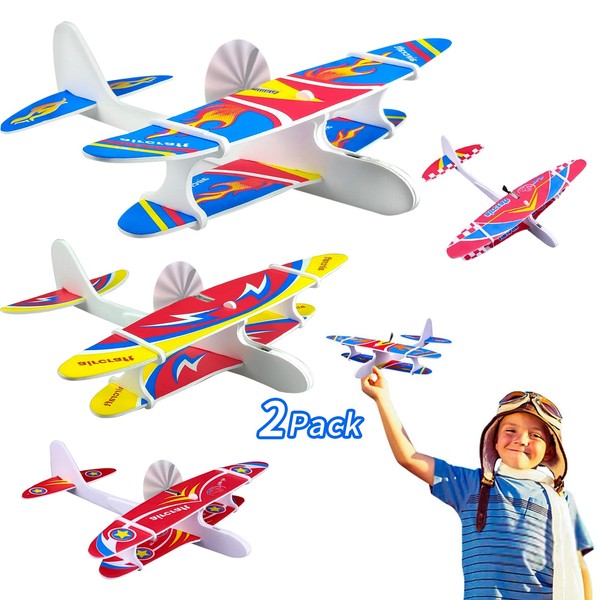 YongnKids 2 Pcs Glider Planes for Kids, Electric Airplane Toys Gifts for 5 Year Old Boys, Foam Plane Toys for Boys Age 7-10, Best Rc Plane Toys for Christmas Birthday Gifts Outdoor Game