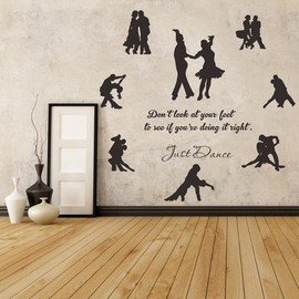 ANFRJJI Latin Ballroom Dancers Wall Decals - Removable PVC Stickers with Inspirational Quote for Dance Studio, Classroom, or Home Decor JWH164 (Black)