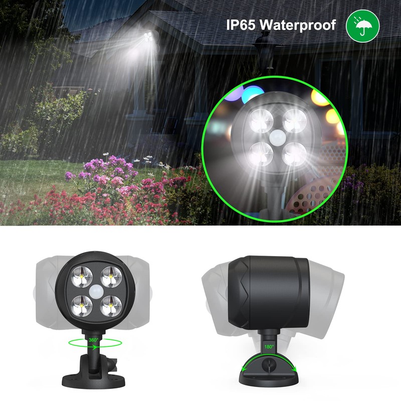 Quiltered Motion Sensor Outdoor Lights, Battery Operated Outdoor Light, 600LM