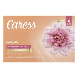 Caress Bar Soap for Silky, Soft Skin Daily Silk with Floral Fusion Oil 3.75 oz 4 Bars
