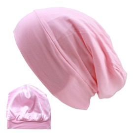 Plimbin Mulberry Silk Sleep Bonnet, Silk Hat for Sleeping Silk Bonnet for Curly Hair, Chemo Headwear Soft Elastic Breathable, Slouchy Silk Lined Beanie Hat for Women Pink