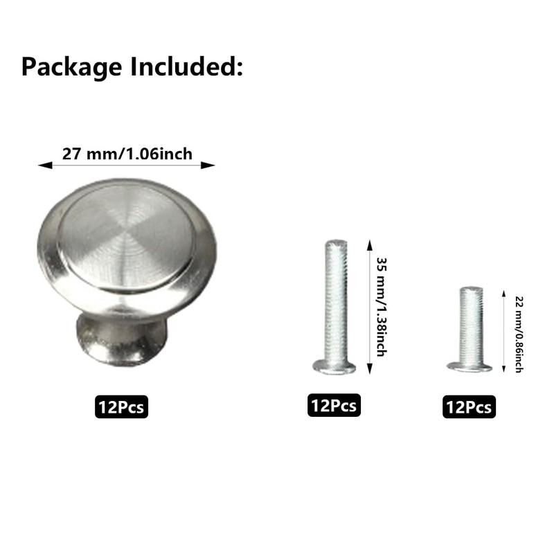 Gendewiner 12 Pack Cabinet Door Knobs Stainless Steel 27mm Diameter