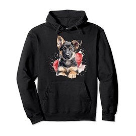 Watercolor German Shepherd Puppy for Alsatian Dog Owners Pullover Hoodie