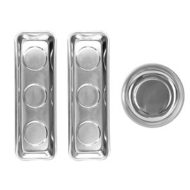 VZU Set of 3 Tool Tray Kit, Round Magnetic Bowl, Rectangle Magnetic Bowl, Magnetic Bowls, Stainless Steel Bowl with Strong Magnet for Holding Tools, Screws, Drills and Nails