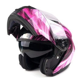Typhoon TH158 Adult Women's Modular Full Face Motorcycle Helmet Flip-Up Dual Visor DOT (Pink Medium)