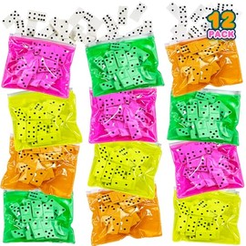 ArtCreativity Juego de Domino – Paquete de 12 – Cada juego de dominó incluye 28 piezas por bolsas de color rosa neón, amarillo, verde y naranja – Gran escuela, premios de carnaval – Impresionante