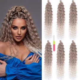 MAYSA Brown Curly Braiding Crochet Hair Extensions Synthetic Ocean Wave Crochet Hair 22inch 6Packs Ombre Crochet Hair Extension for Women #10/56c Brown mix Blond